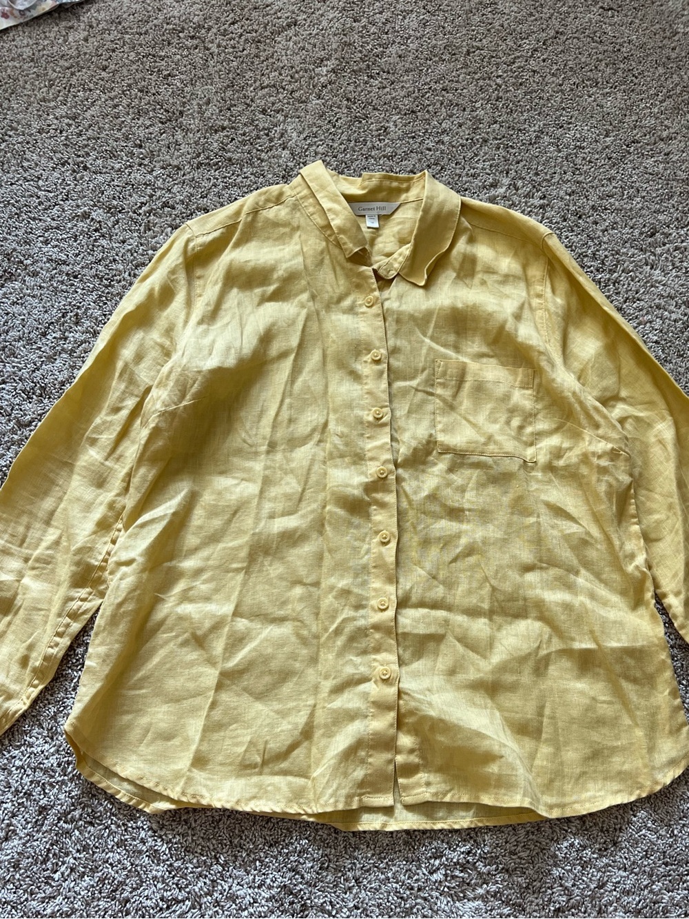 Garnet Hill Pale Yellow Linen Button-Down Shirt